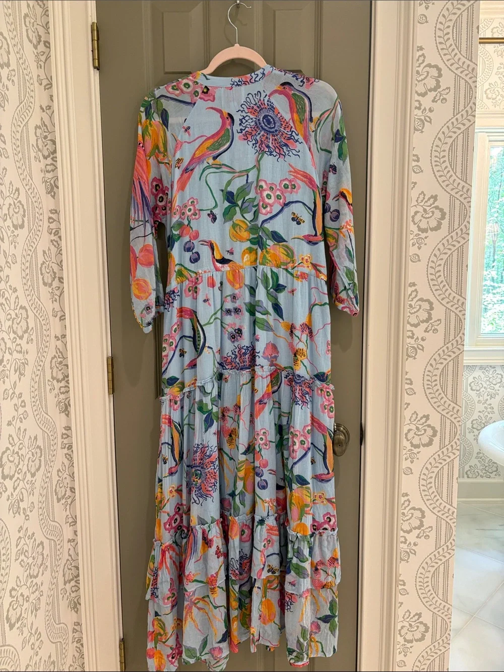 Banjanan Light Blue Maxi Dress with Multicolor Tropical Print - Picture 3 of 4